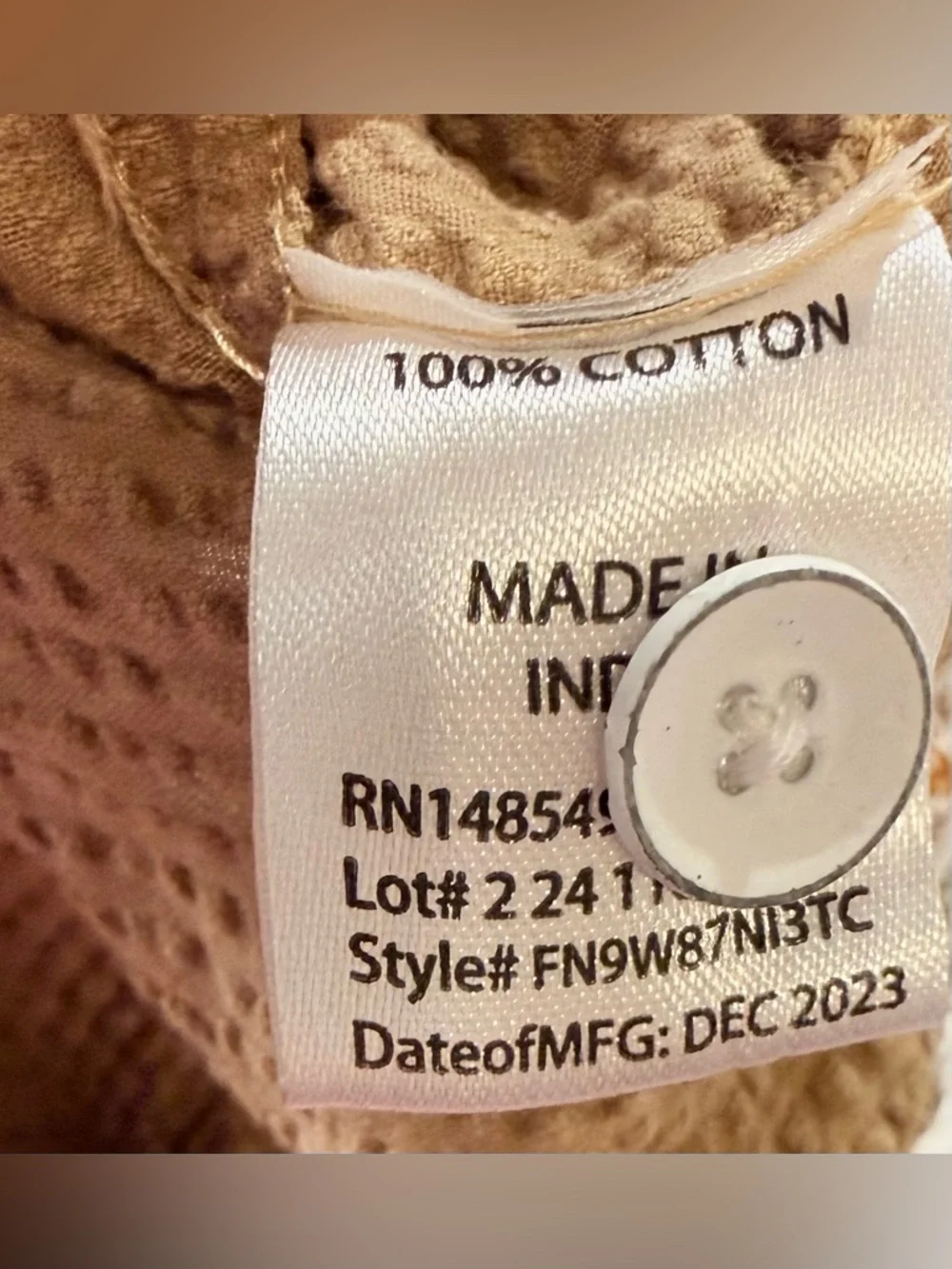 Free Planet Camp Collar Seersucker Embroidered Resort Shirt Tan Large - Picture 7 of 7